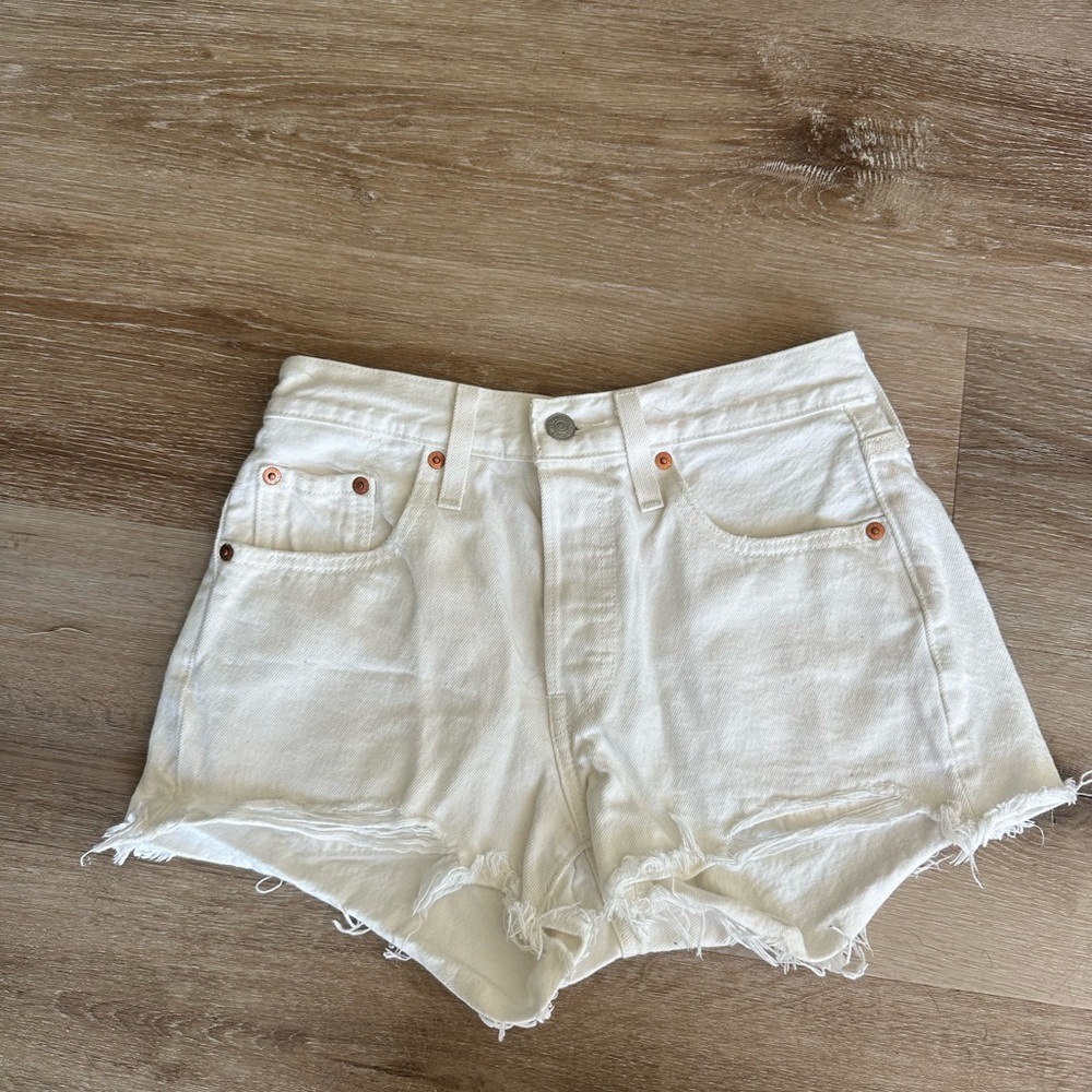 White High-Waist Denim Short